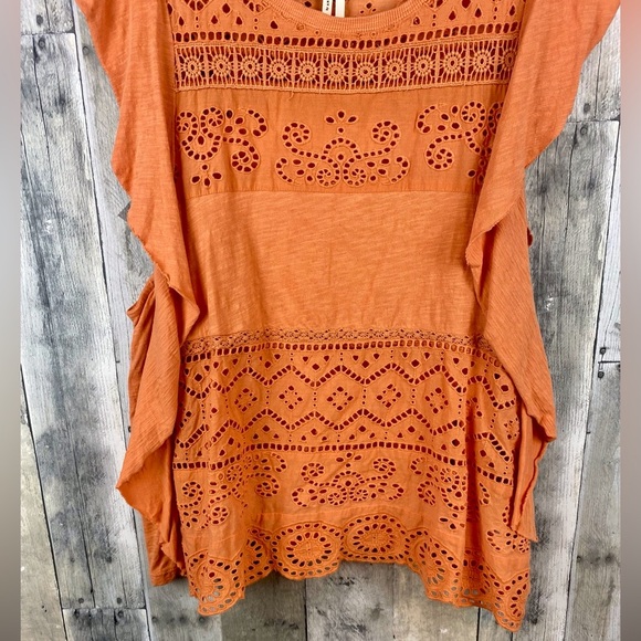 By Anthropologie Eyelet Embroidered Lace Top in Terracotta Size Extra Large. - Picture 6 of 14